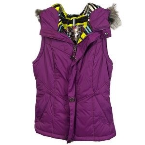 Burton Women’s Purple Puffer Faux Fur Trimmed Full Zip Snowboarding Vest- Size S